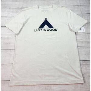 Life is Good Men’s Crusher Tee Cotton Camping Logo Gray/White Size Medium